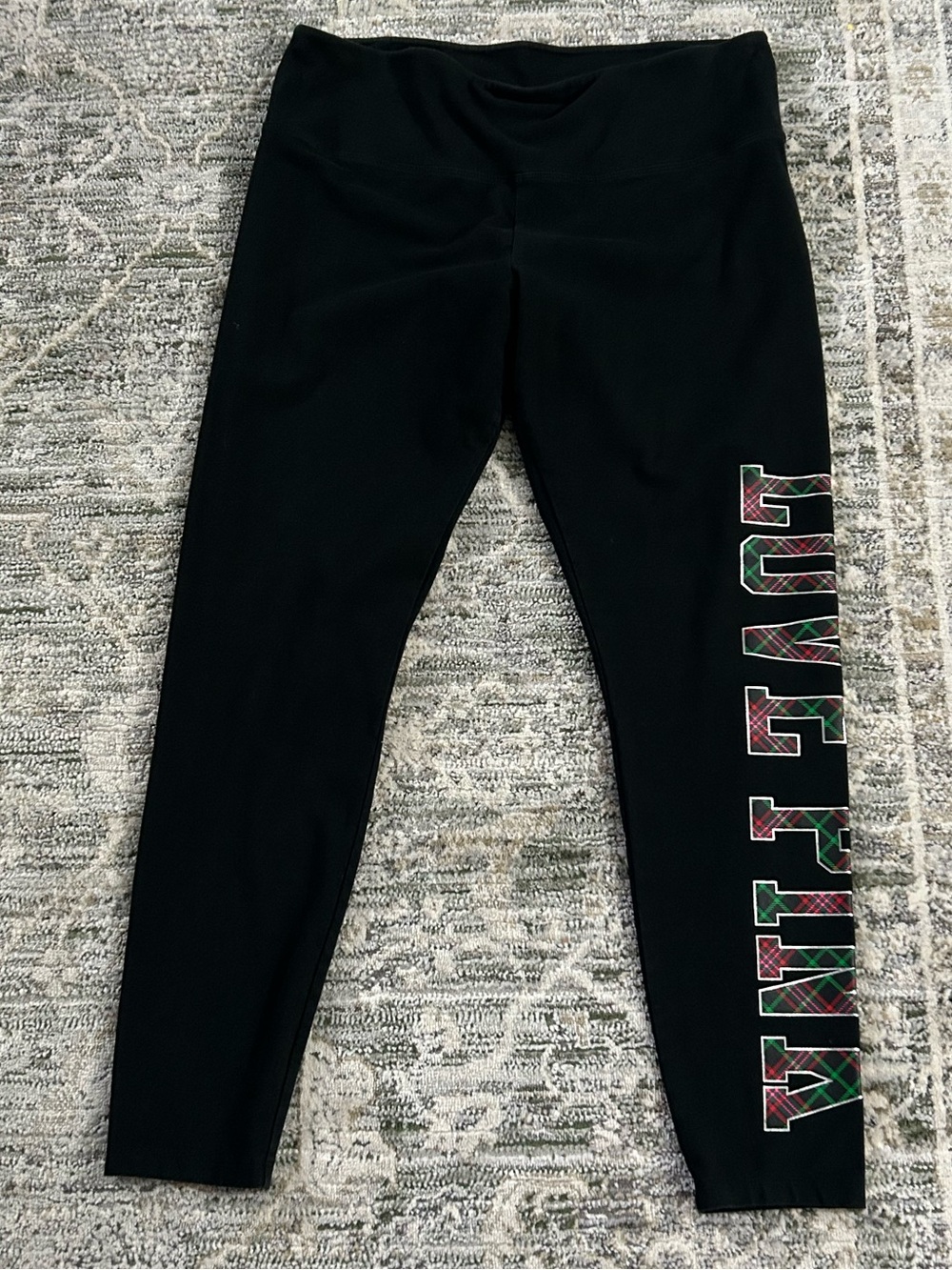PINK Victoria's Secret Black Leggings with Green & Pink Graphic Side Logo